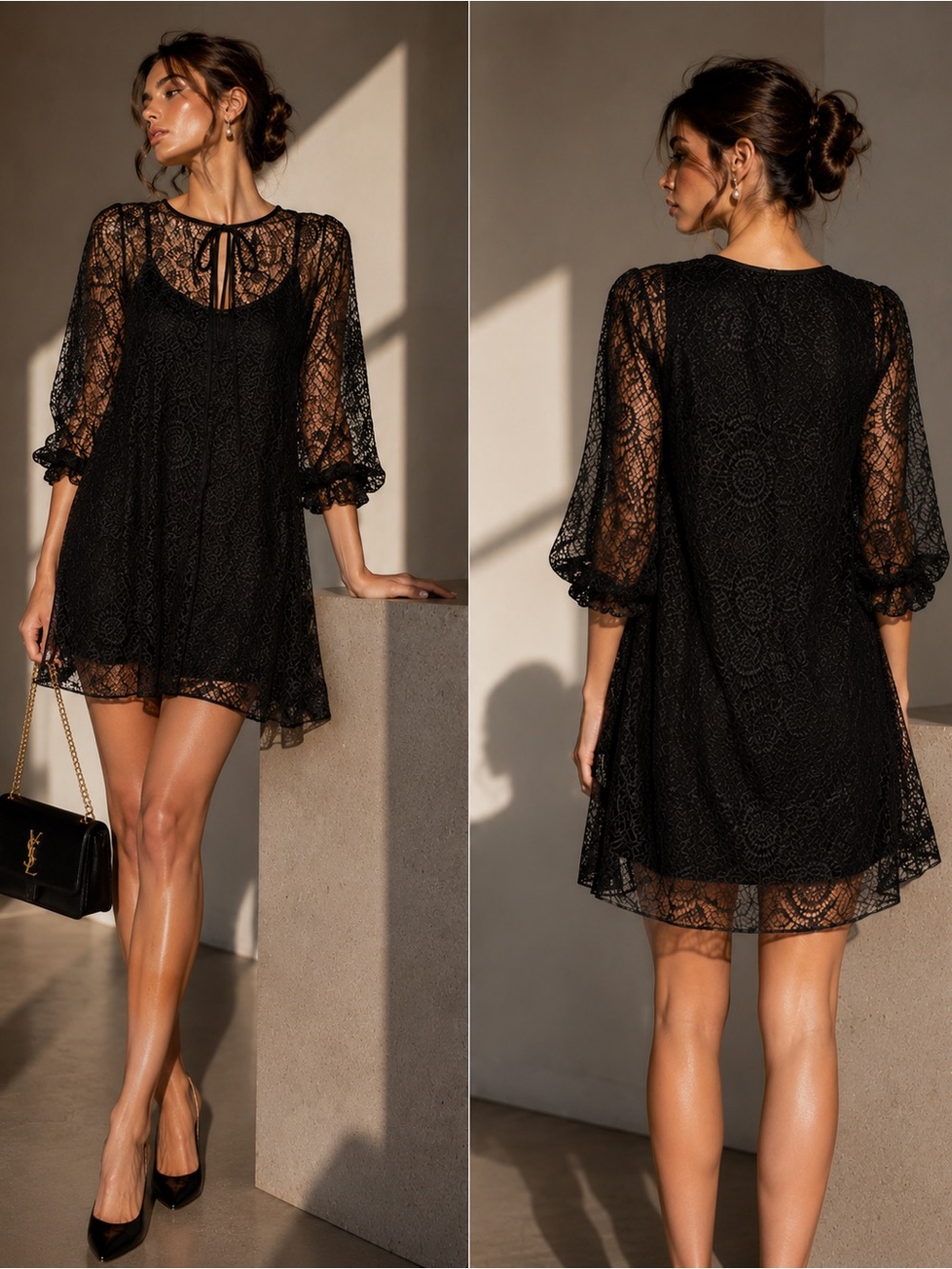 MOSCHINO Couture Black Lace Sheer Mini Dress ✨ Romantic Gothic Chic Size 10
